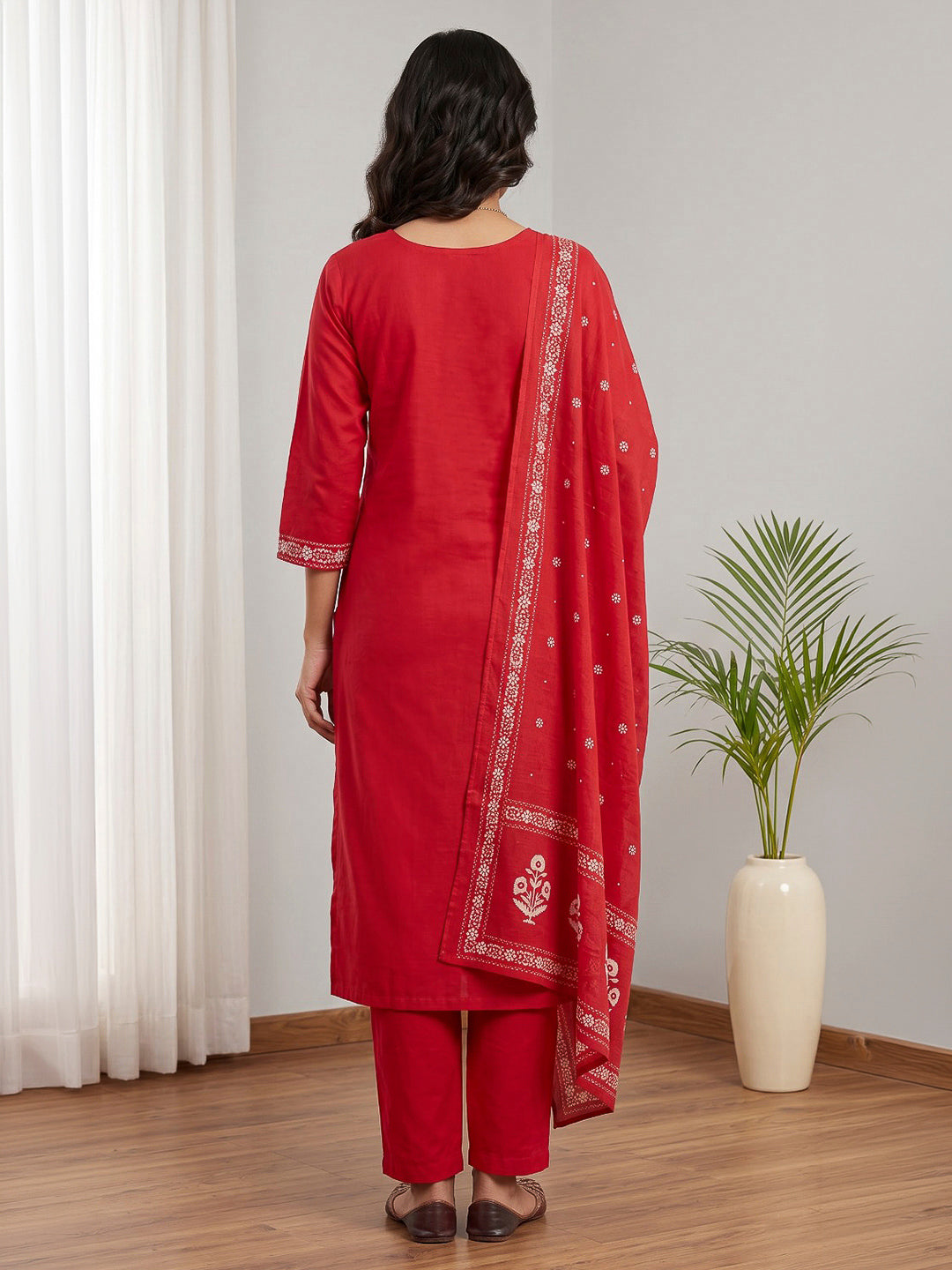 Rani Printed Cotton Blend Kurta With Pant &amp; Dupatta