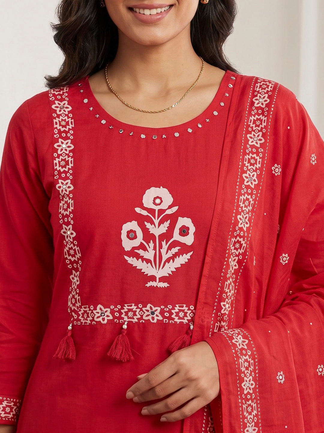 Rani Printed Cotton Blend Kurta With Pant &amp; Dupatta