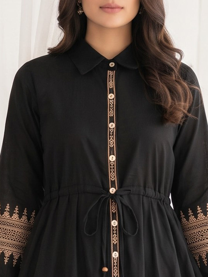 Black Cotton Blend Round Neck Printed Kurta