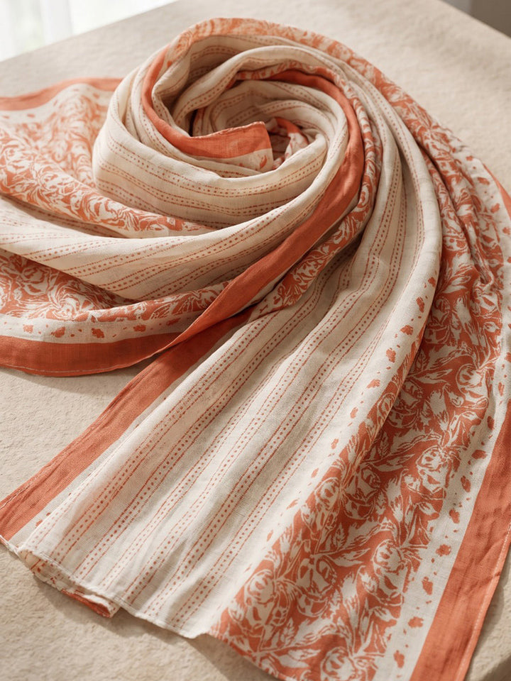 Orange Printed Cotton Blend Kurta With Pant &amp; Dupatta