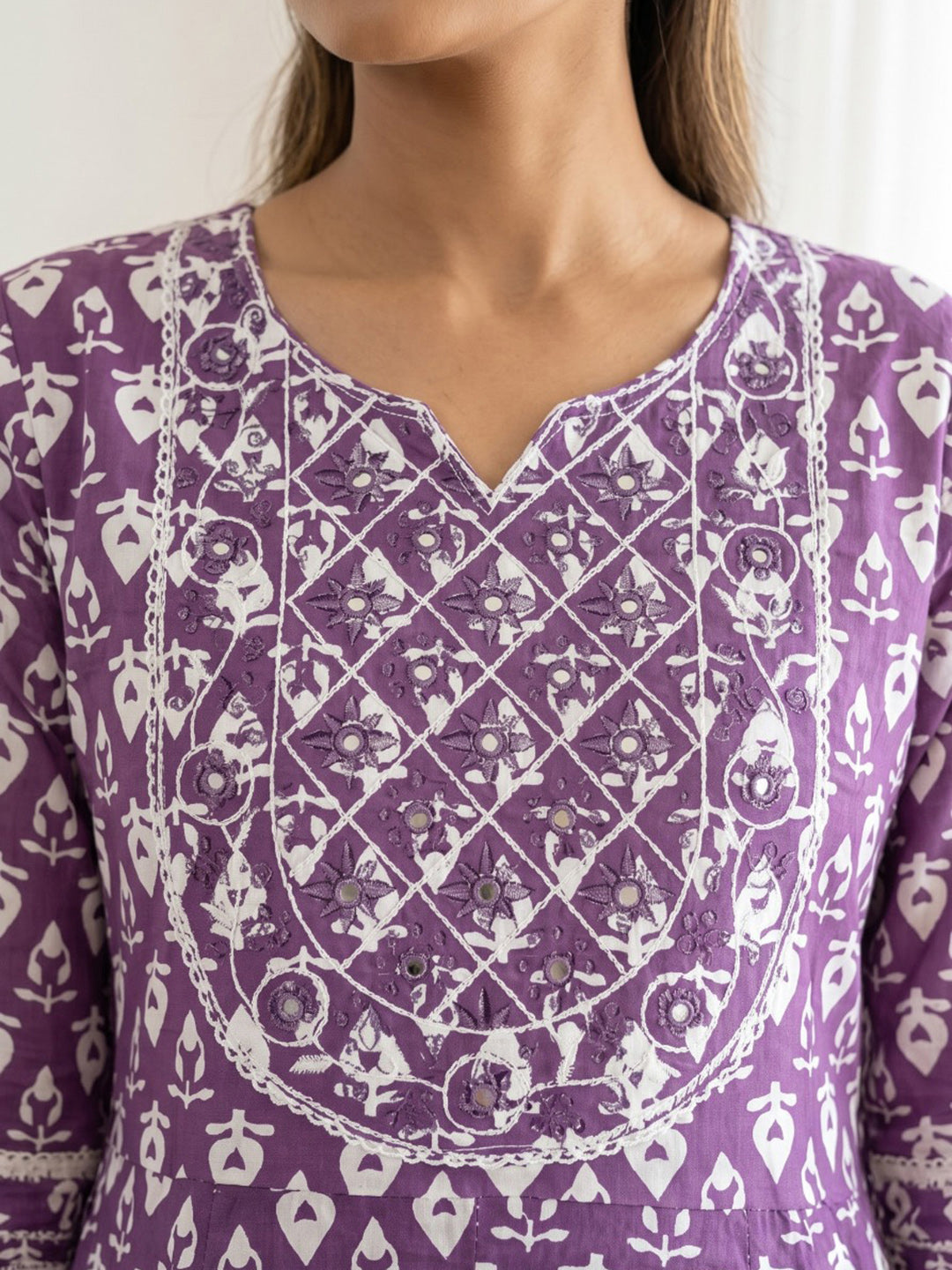 Wine Printed Cotton Blend Kurta With Pant &amp; Dupatta