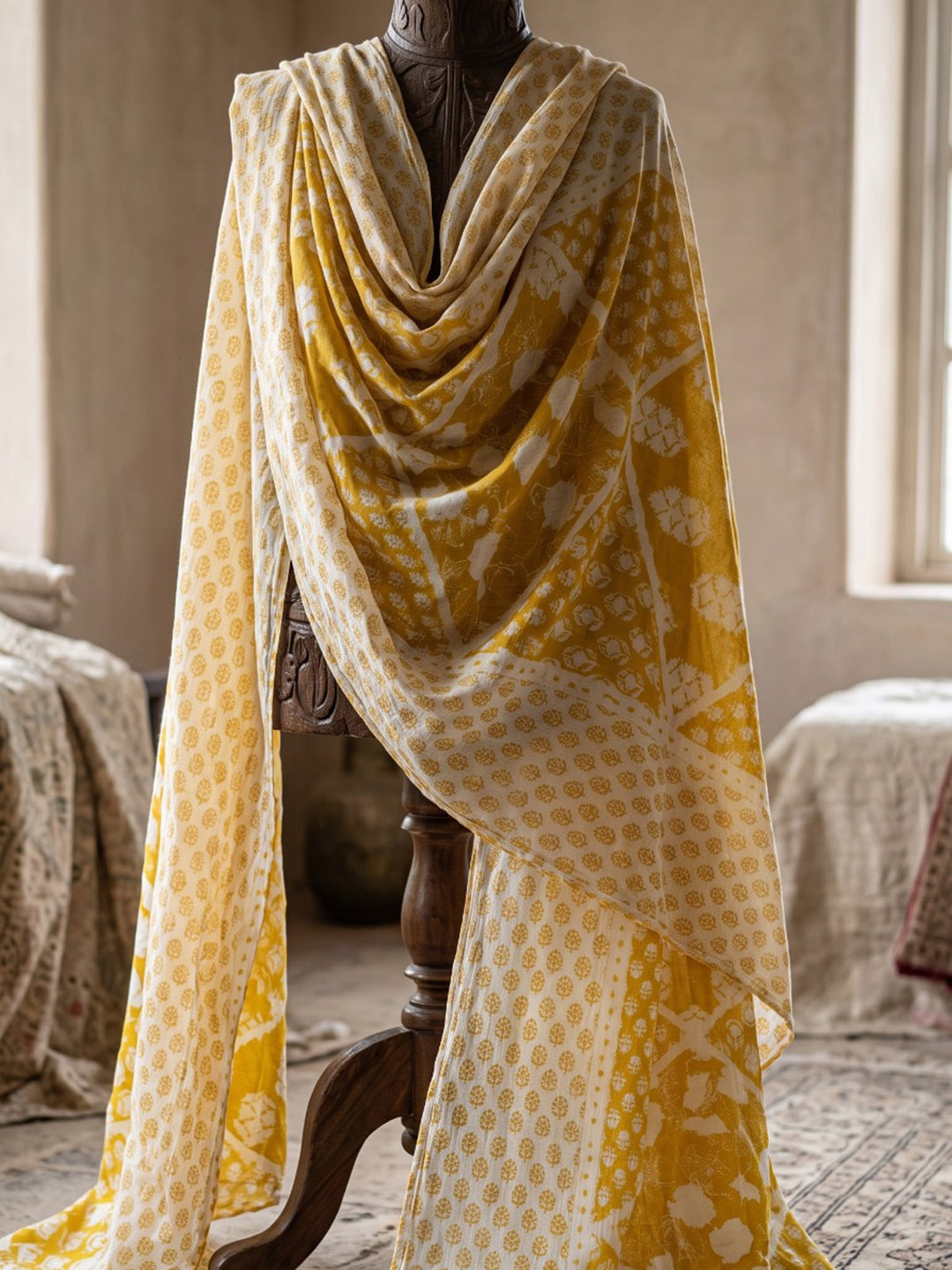 Yellow Printed Cotton Blend Kurta With Pant &amp; Dupatta
