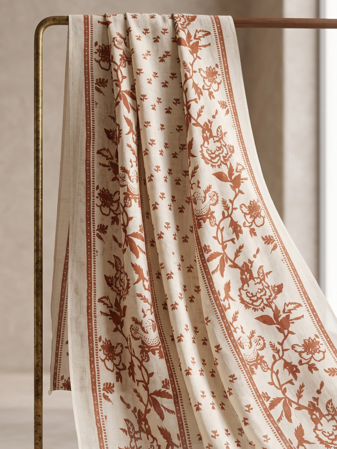 Rust Printed Cotton Blend Kurta With Pant &amp; Dupatta