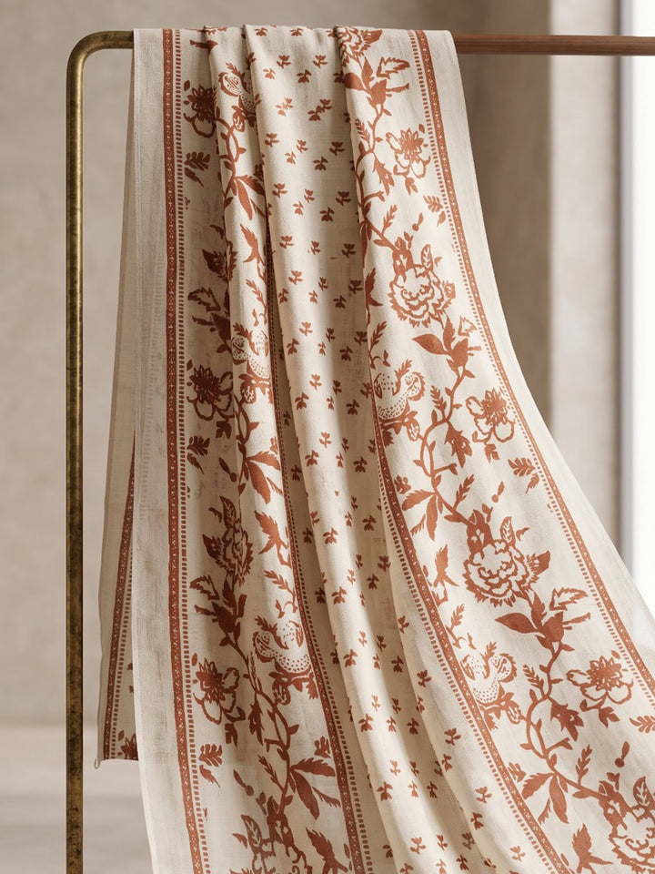 Rust Printed Cotton Blend Kurta With Pant &amp; Dupatta