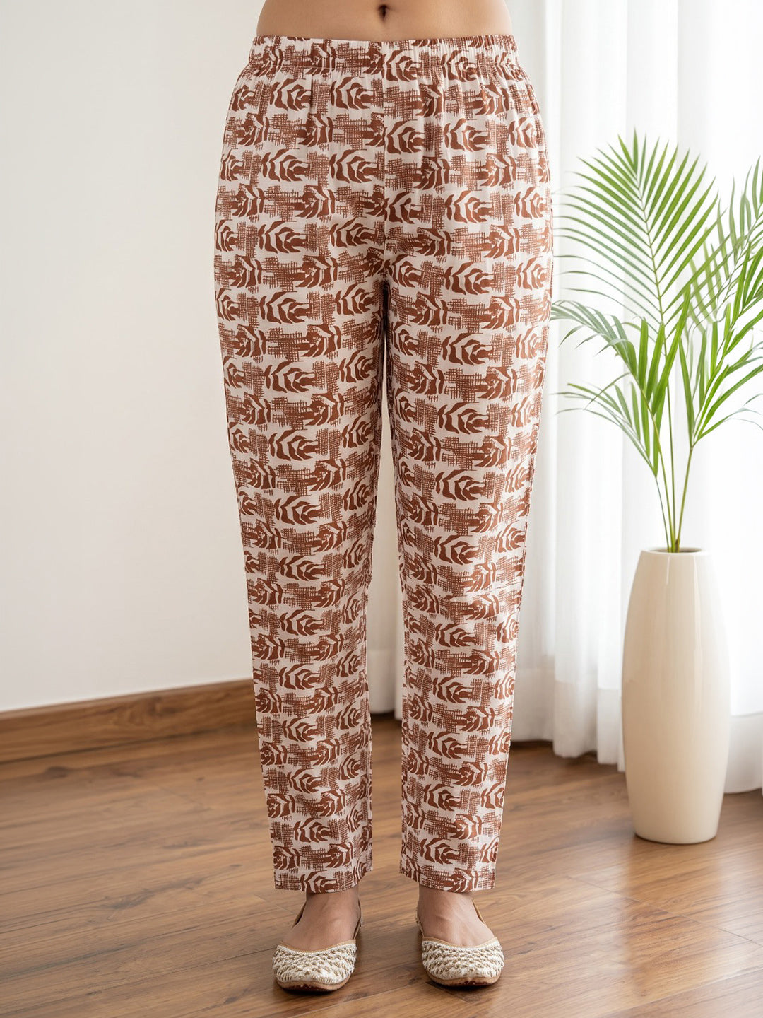 Rust Printed Cotton Blend Kurta With Pant &amp; Dupatta