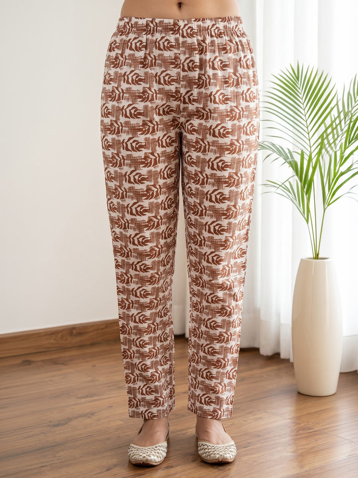 Rust Printed Cotton Blend Kurta With Pant &amp; Dupatta