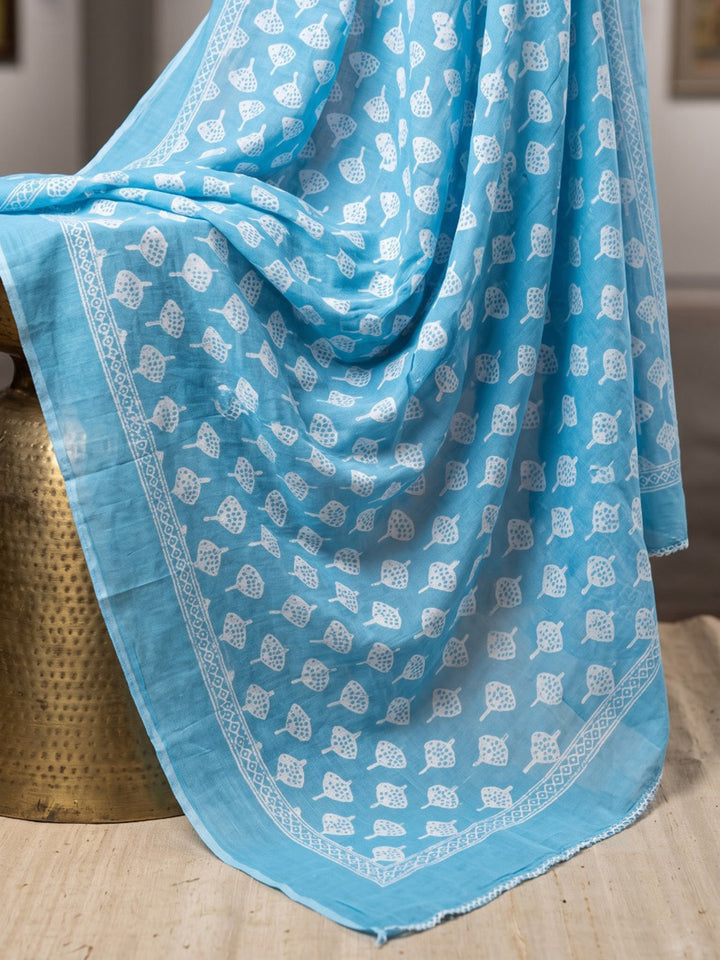 Blue Printed Cotton Blend Kurta With Pant &amp; Dupatta
