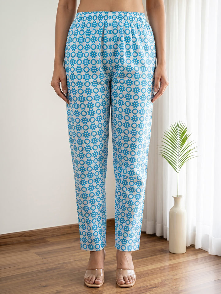 Blue Printed Cotton Blend Kurta With Pant &amp; Dupatta