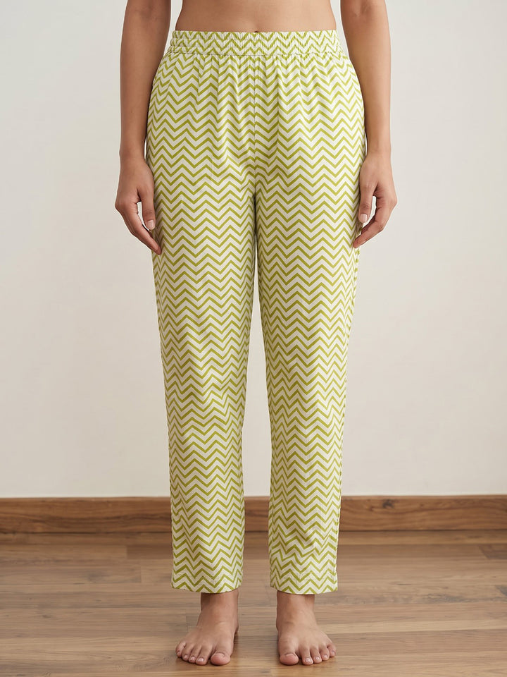Green Printed Cotton Blend Kurta Set