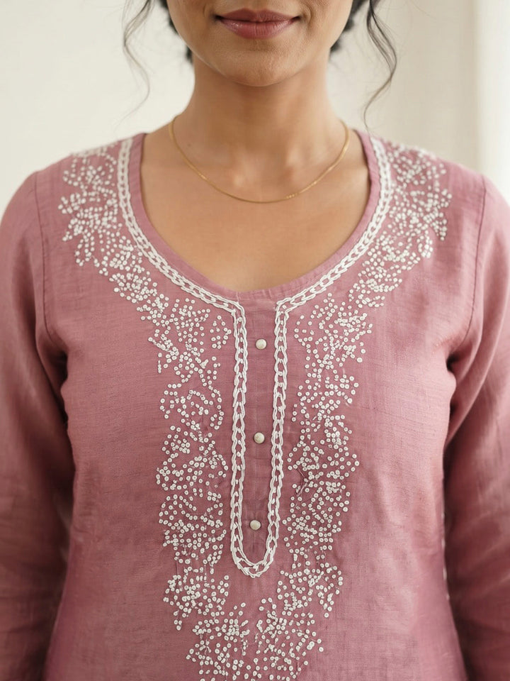Pink Embroidered Dola Silk Kurta With Pant &amp; Dupatta
