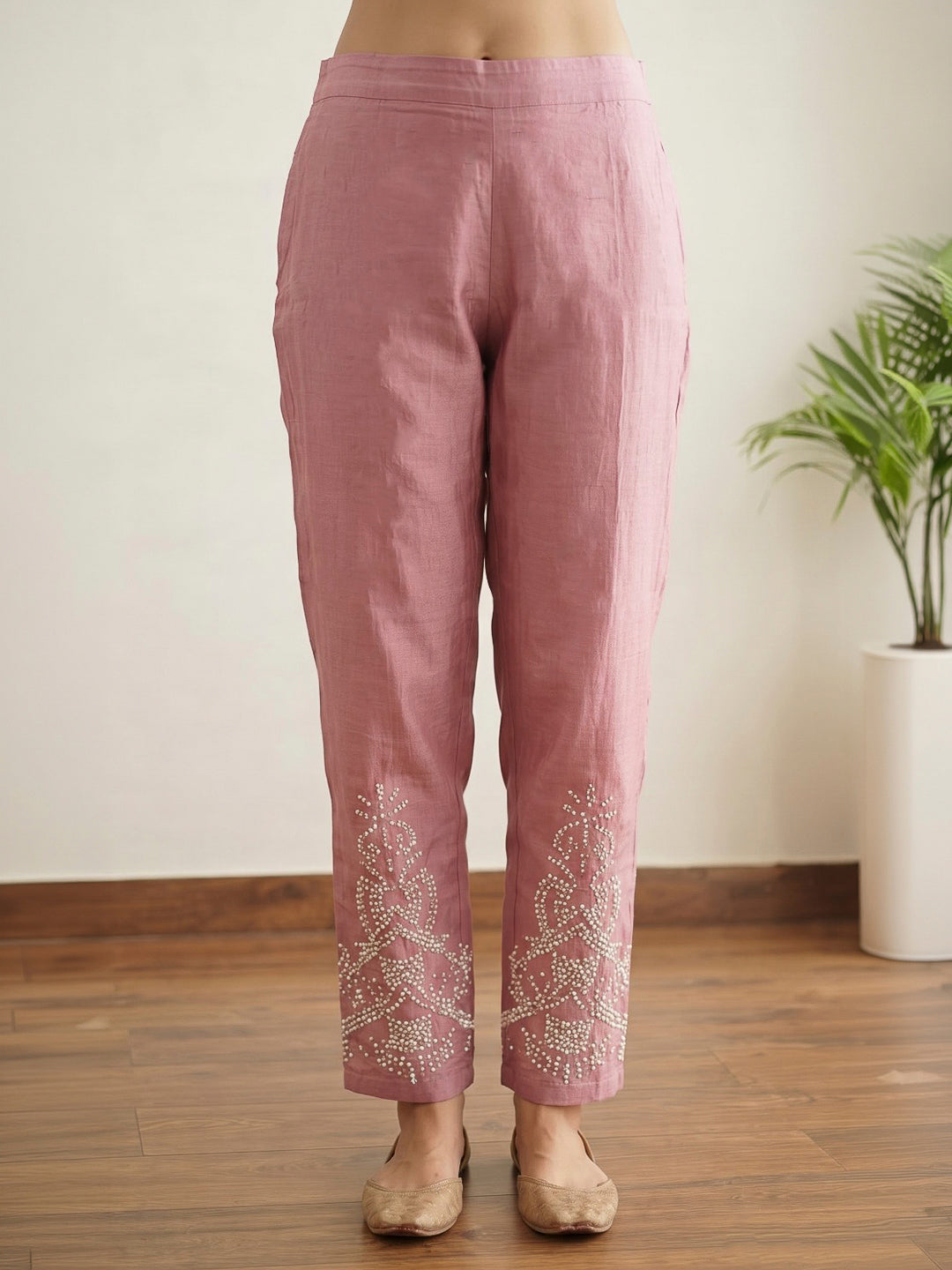 Pink Embroidered Dola Silk Kurta With Pant &amp; Dupatta