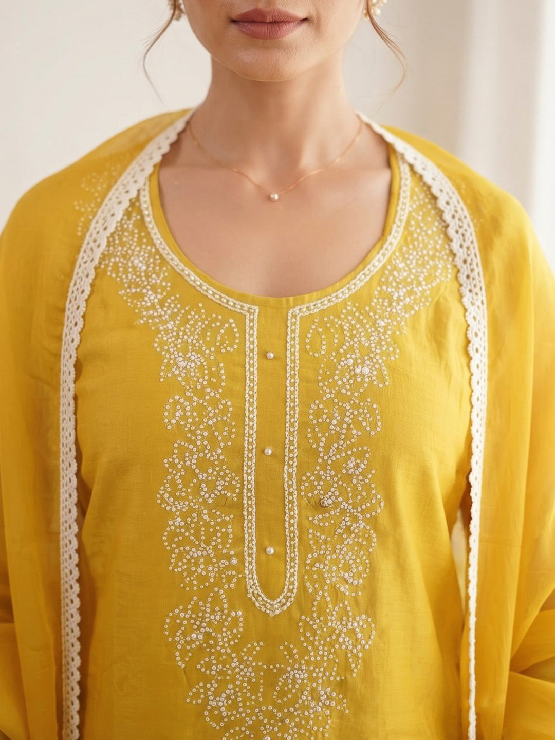 Yellow Embroidered Dola Silk Kurta With Pant &amp; Dupatta