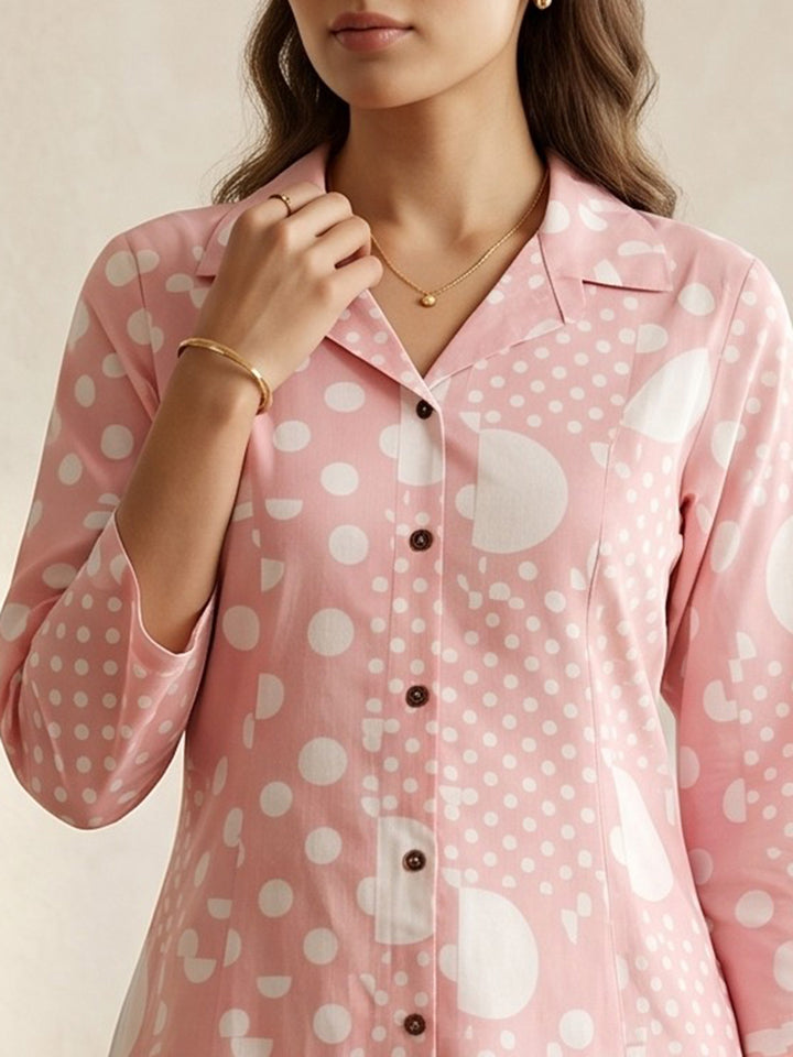 Peach Embroidered Cotton Blend Round Neck Straight Kurta With Pant