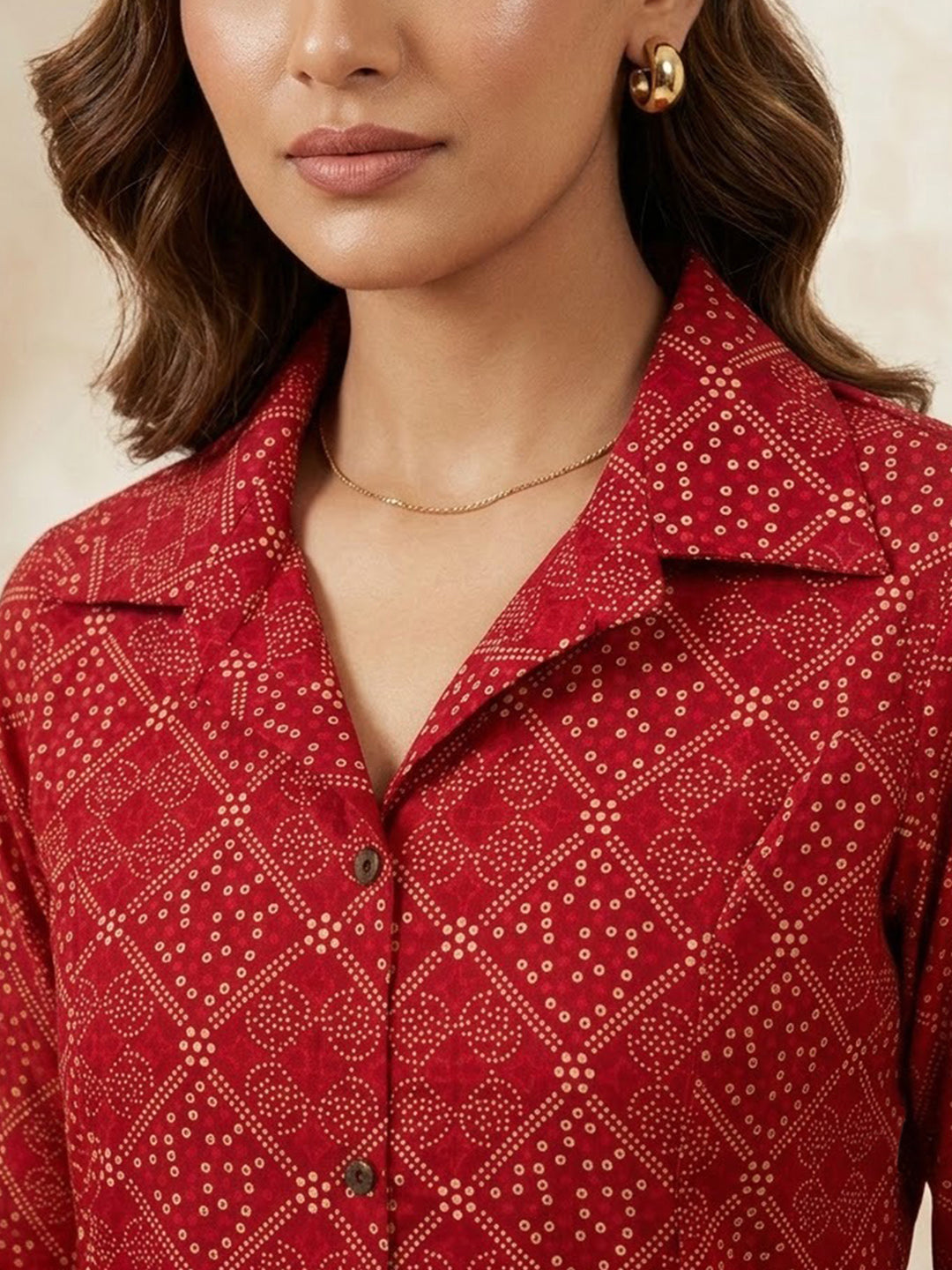 Red Embroidered Cotton Blend Kurta Set