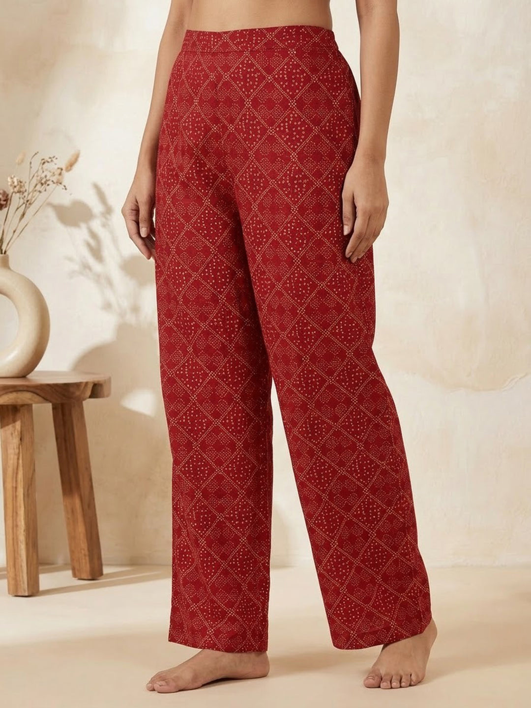 Red Embroidered Cotton Blend Kurta Set