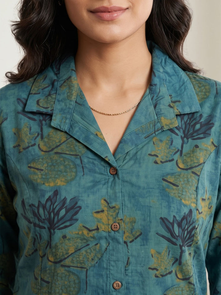 Blue Embroidered Cotton Blend Kurta Set