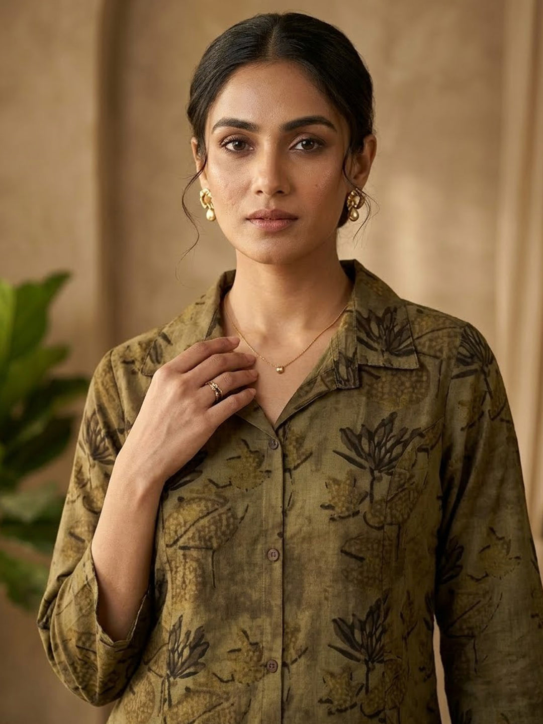 Mehandi Embroidered Cotton Blend Kurta Set