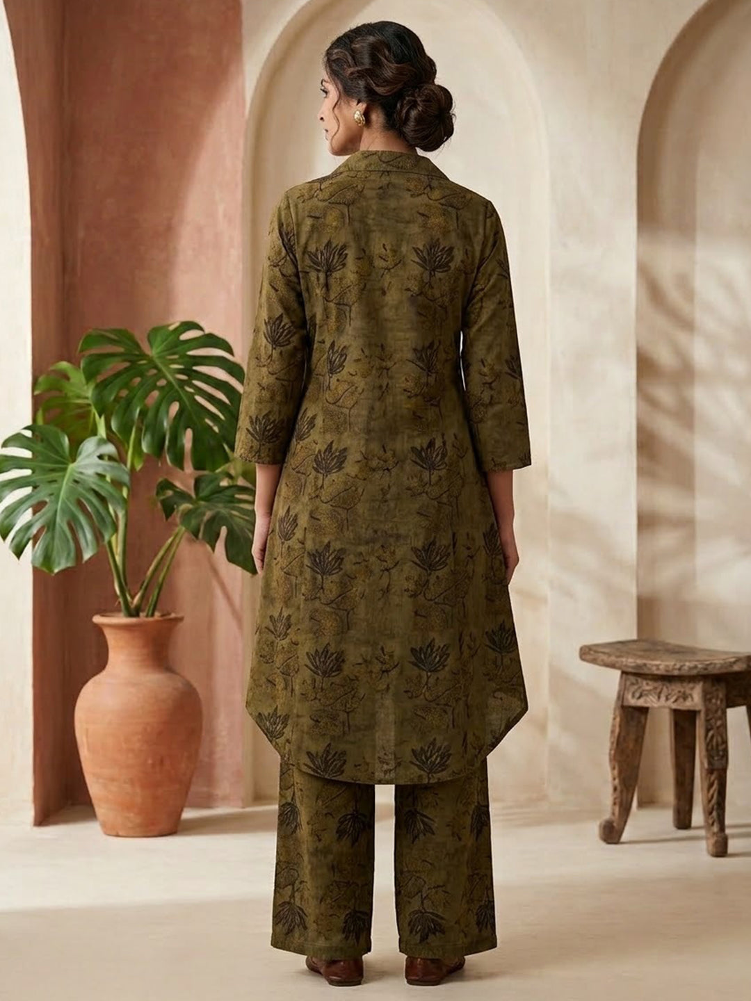 Mehandi Embroidered Cotton Blend Kurta Set