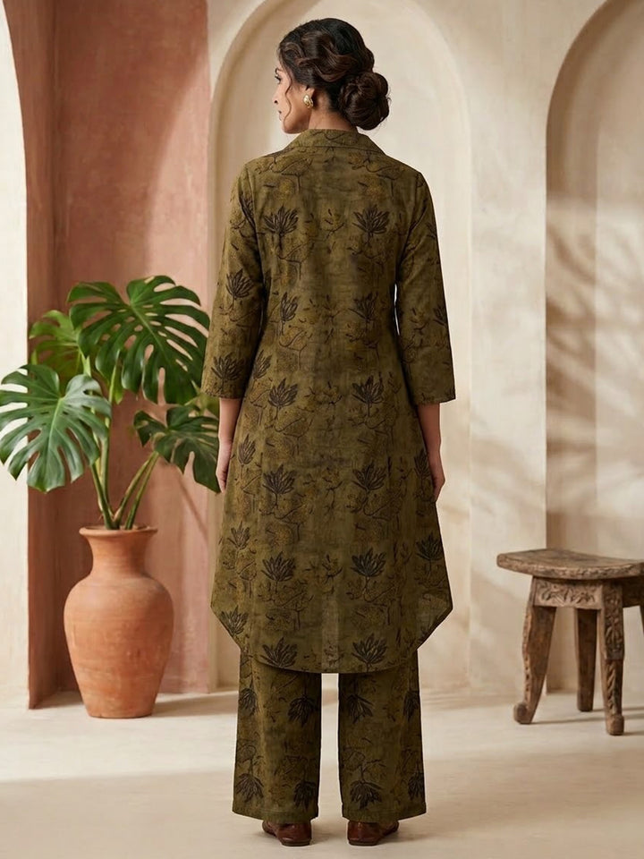 Mehandi Embroidered Cotton Blend Kurta Set