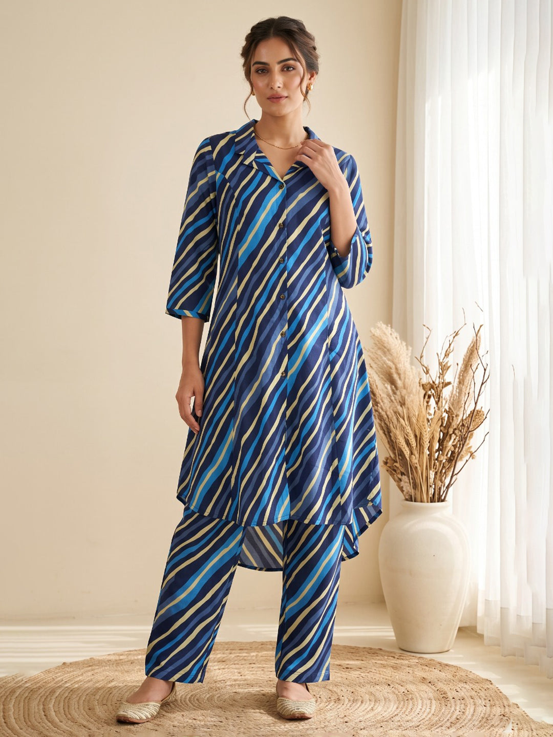 Blue Printed Cotton Blend Kurta