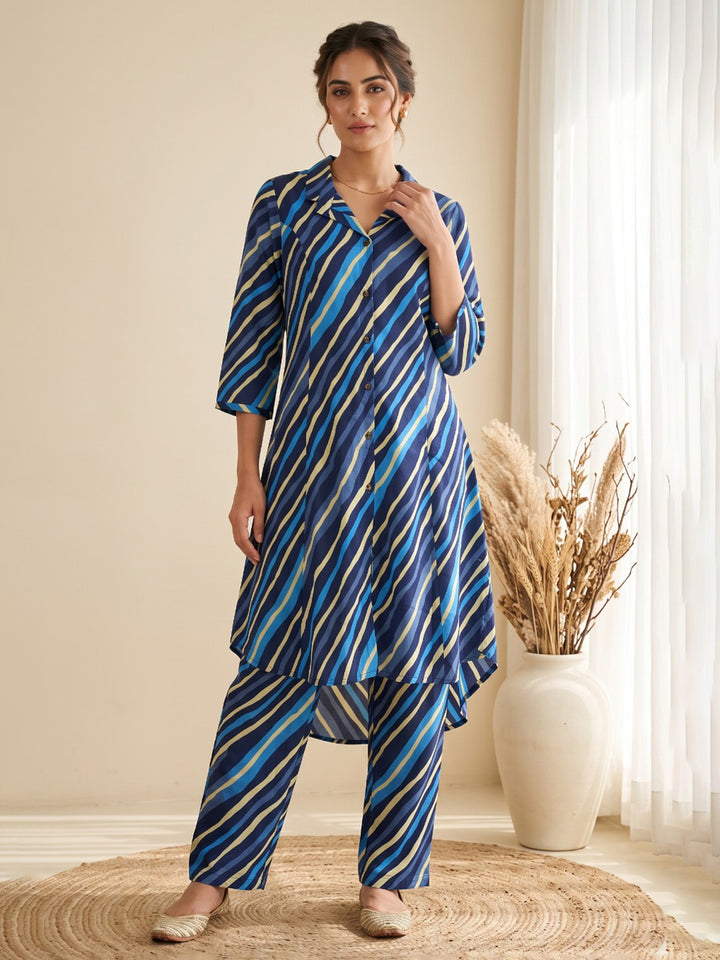 Blue Printed Cotton Blend Kurta