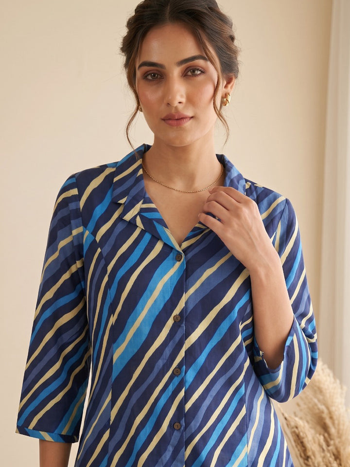 Blue Printed Cotton Blend Kurta