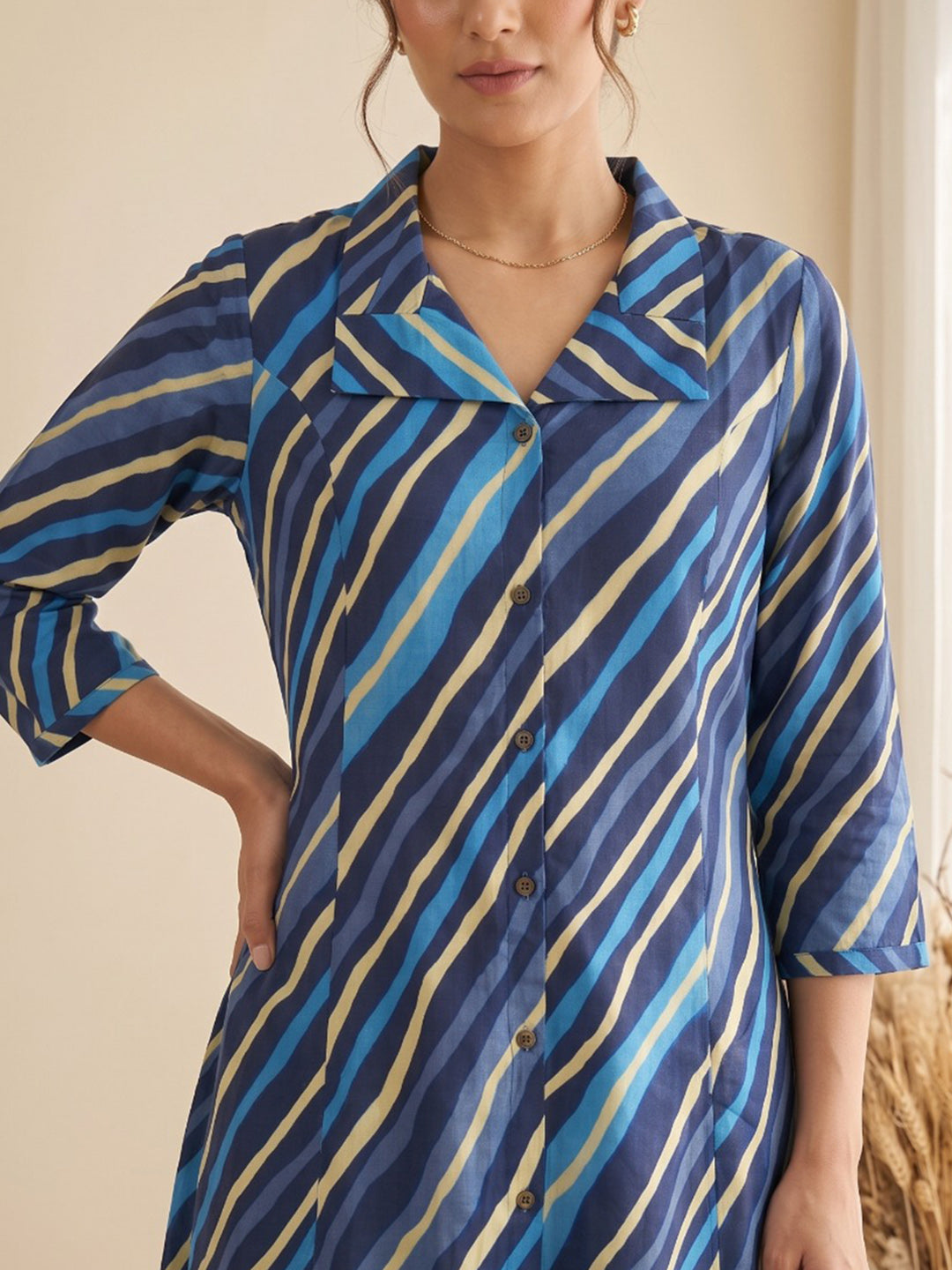 Blue Printed Cotton Blend Kurta