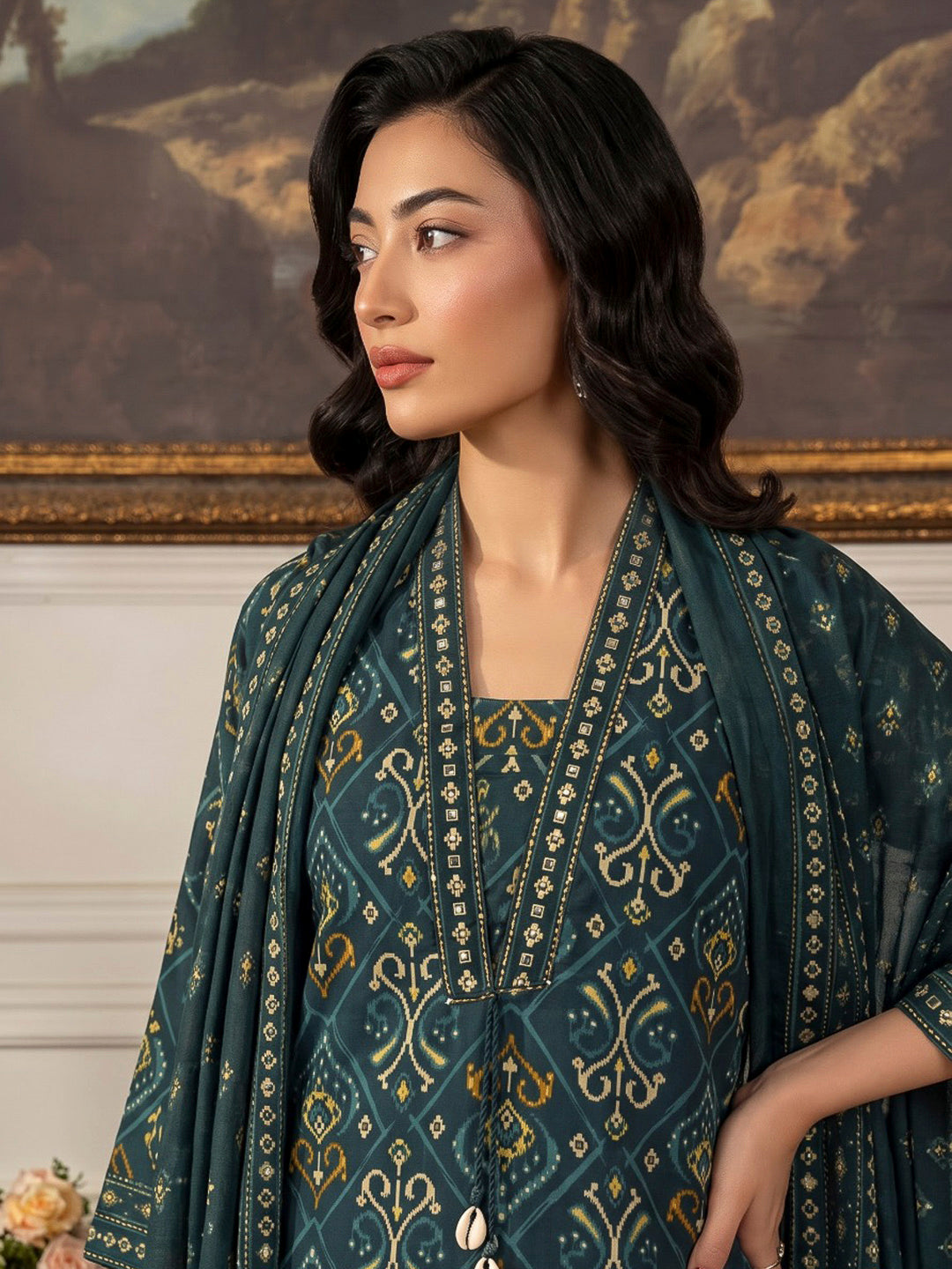 Blue Printed Cotton Blend Kurta With Pant &amp; Dupatta