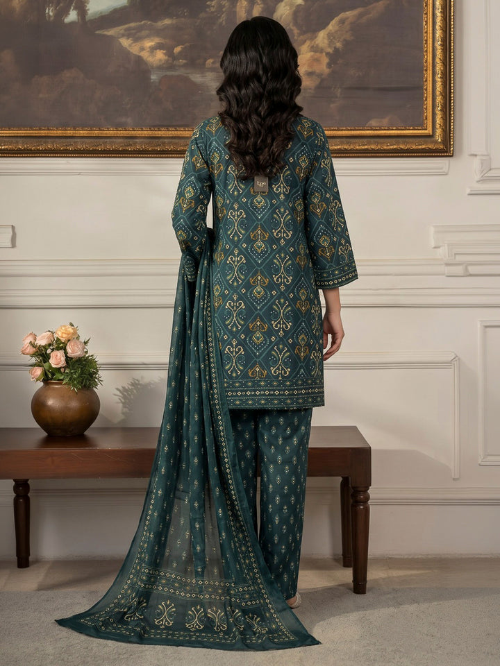 Blue Printed Cotton Blend Kurta With Pant &amp; Dupatta