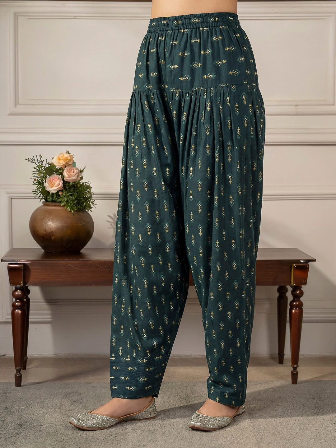 Blue Printed Cotton Blend Kurta With Pant &amp; Dupatta