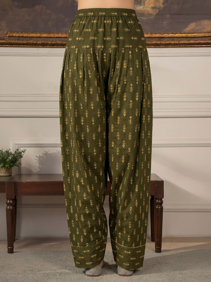 Green Printed Cotton Blend Kurta With Pant &amp; Dupatta