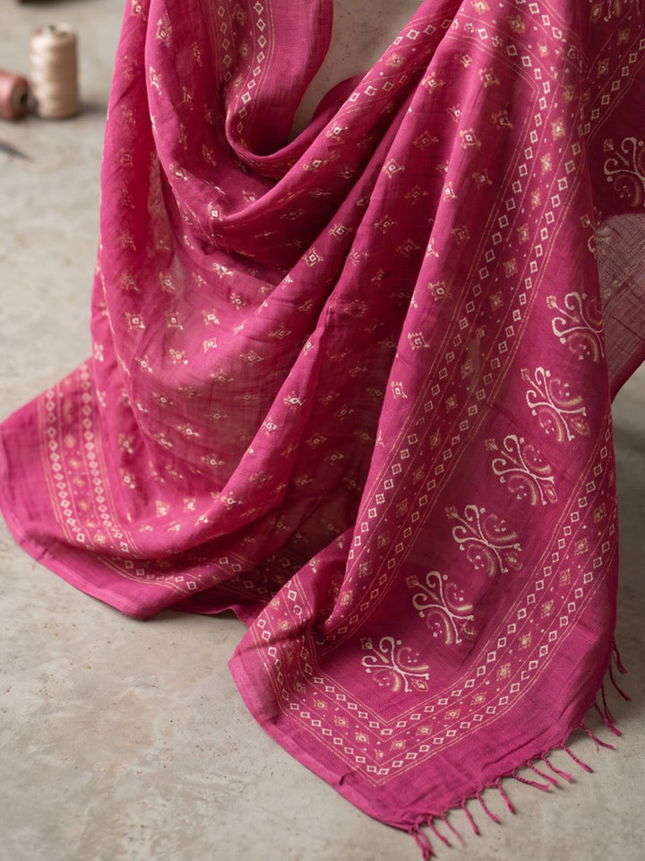 Pink Printed Cotton Blend Kurta With Pant &amp; Dupatta