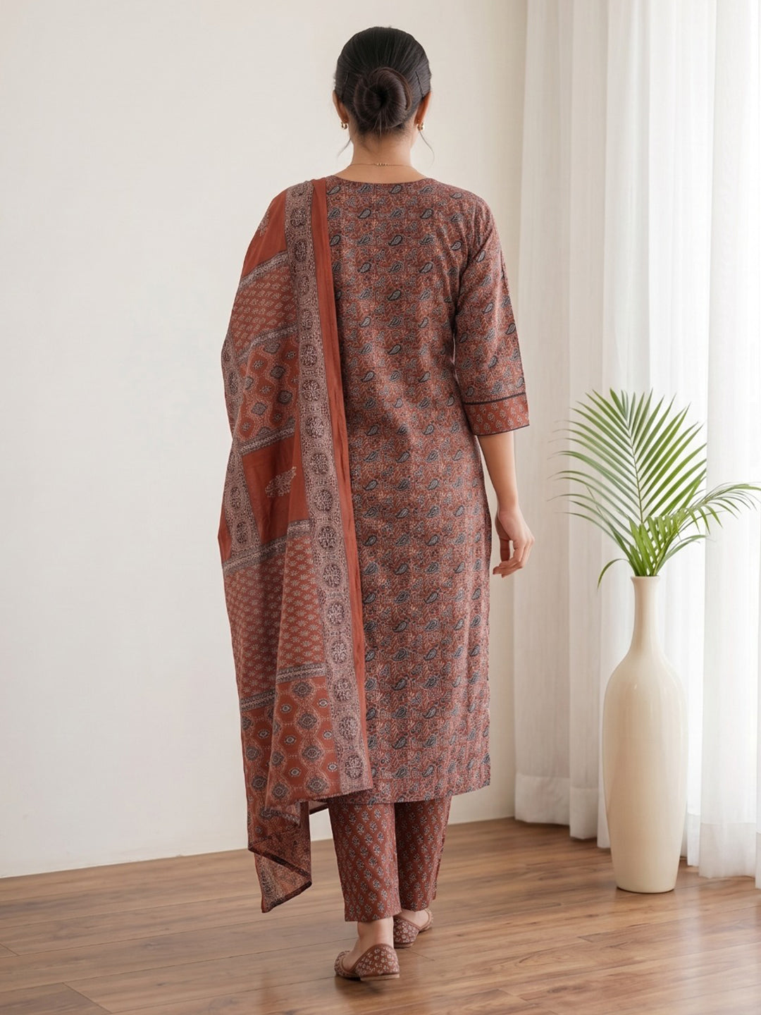 Maroon Embroidery Cotton Blend Kurta With Pant &amp; Dupatta