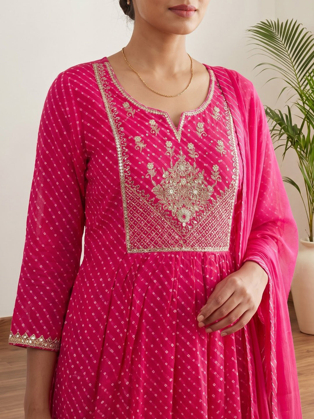 Pink Printed Cotton Blend Kurta With Pant &amp; Dupatta