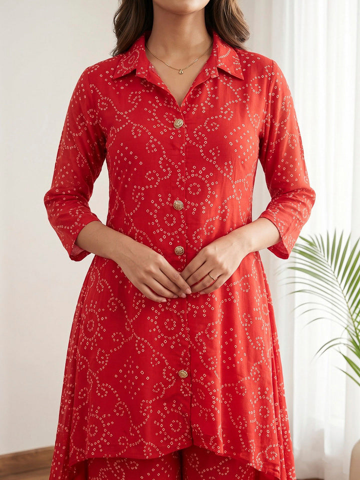 Red Printed Georgette Kurta Set