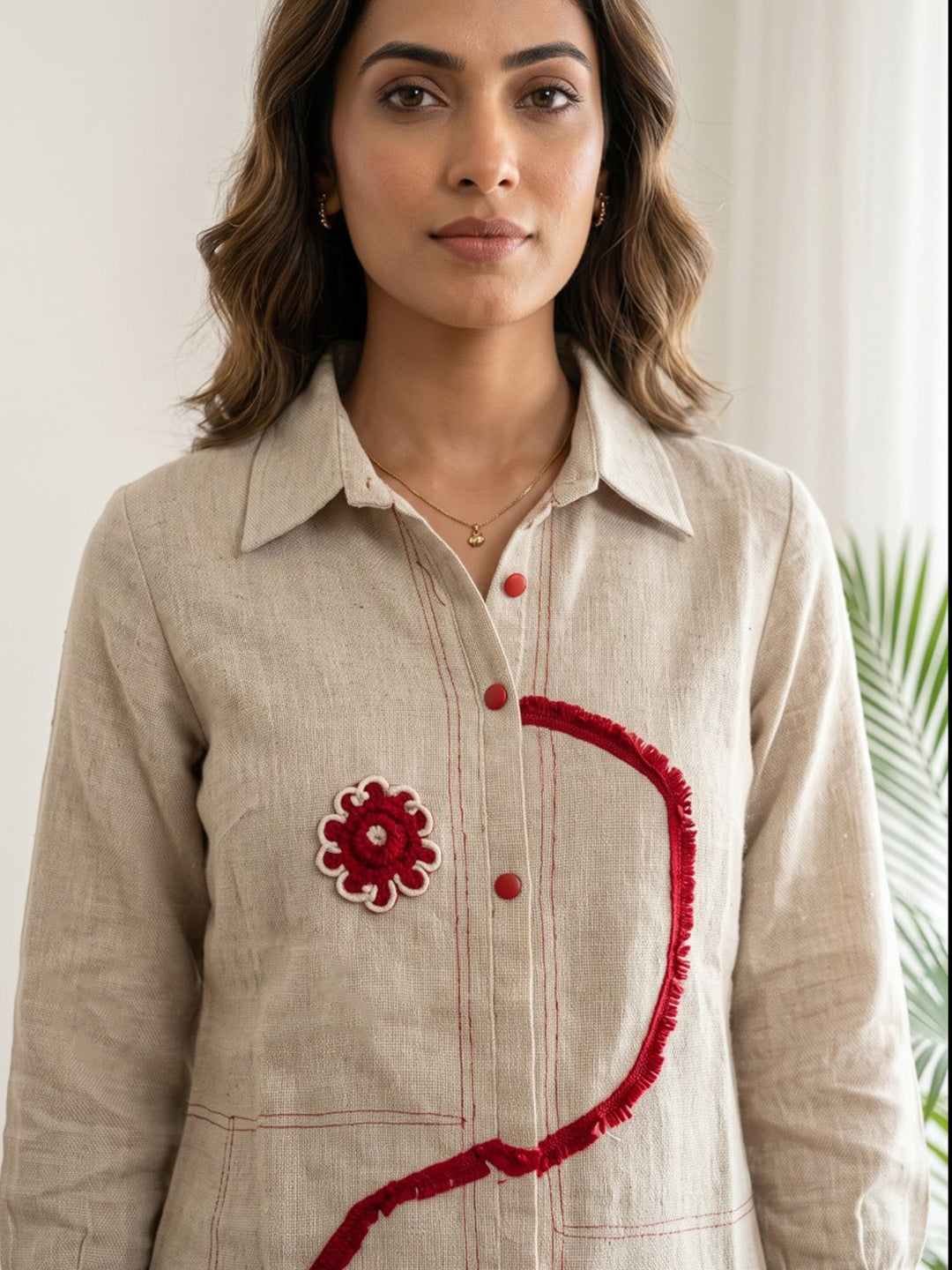 Off White Embroidered Cotton Blend Kurta Set