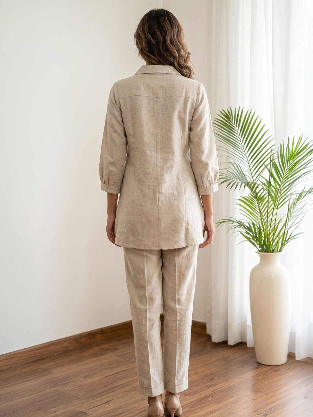 Off White Embroidered Cotton Blend Kurta Set