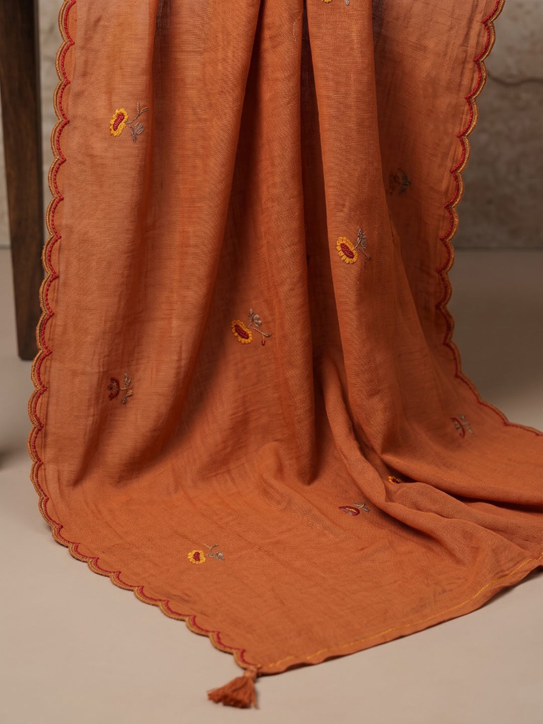 Orange Embroidered Chanderi Kurta With Pant &amp; Dupatta