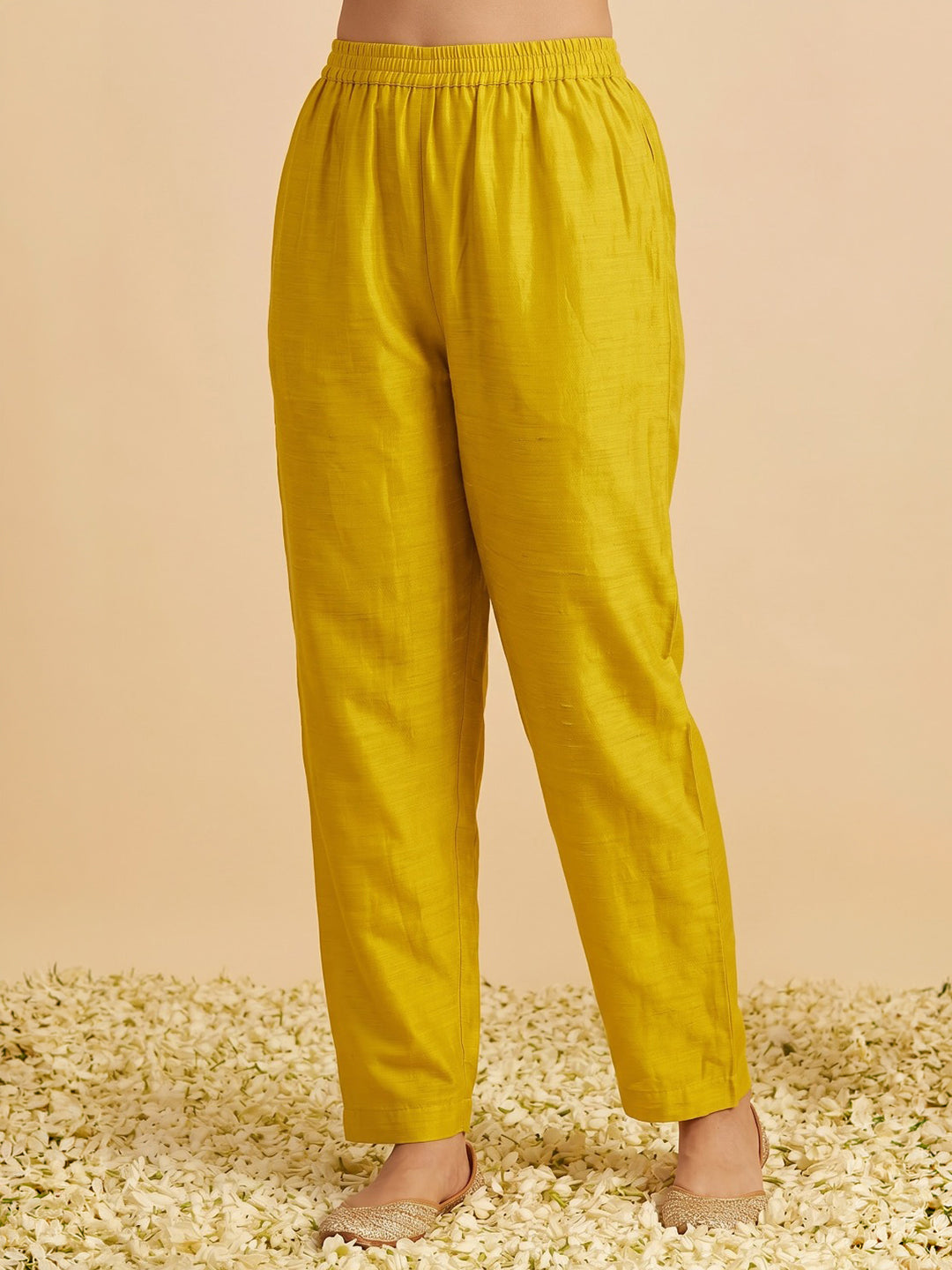 Yellow Embroidered Chanderi Kurta With Pant &amp; Dupatta