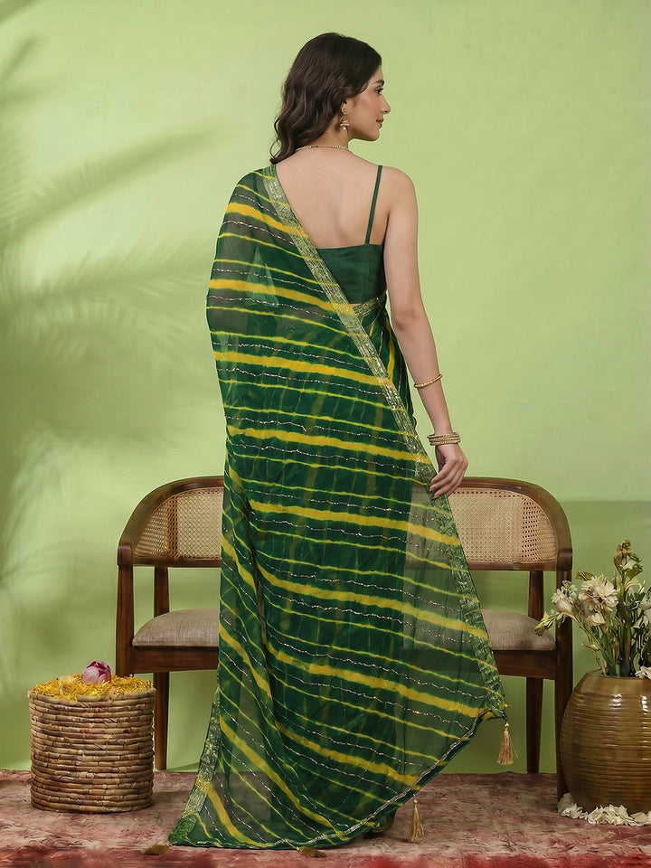 Bottle Green Embroidered Chiffon Saree