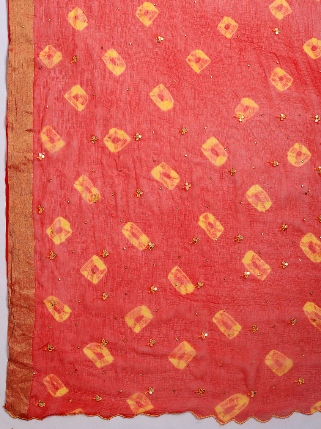 Red Embroidered Chiffon Saree