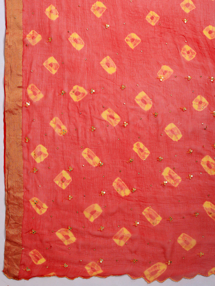 Red Embroidered Chiffon Saree