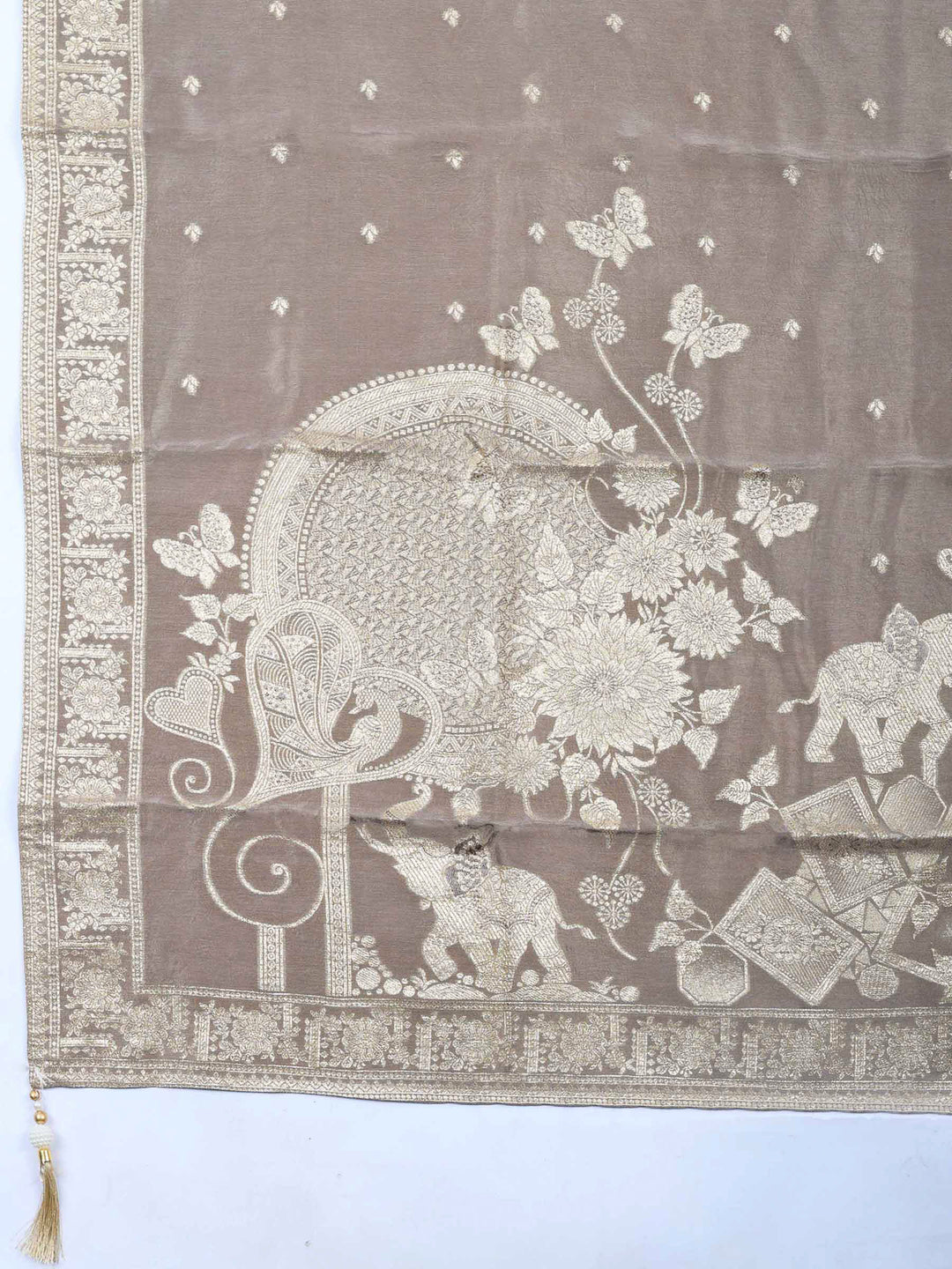 Grey Woven Design Art Silk Unstitched Dress Material