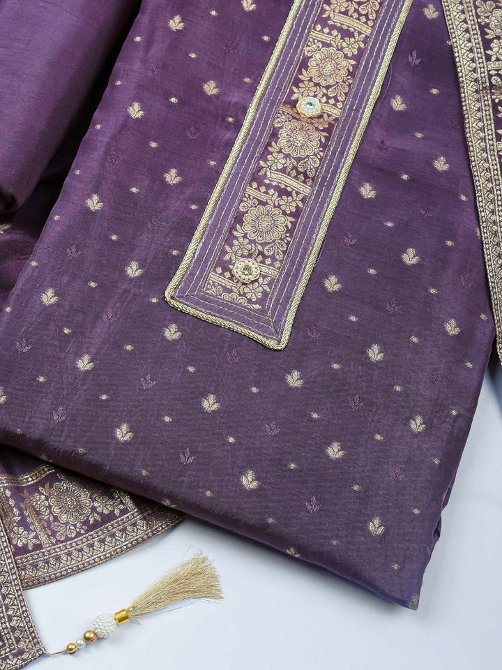 Lavender Woven Design Art Silk Unstitched Dress Material