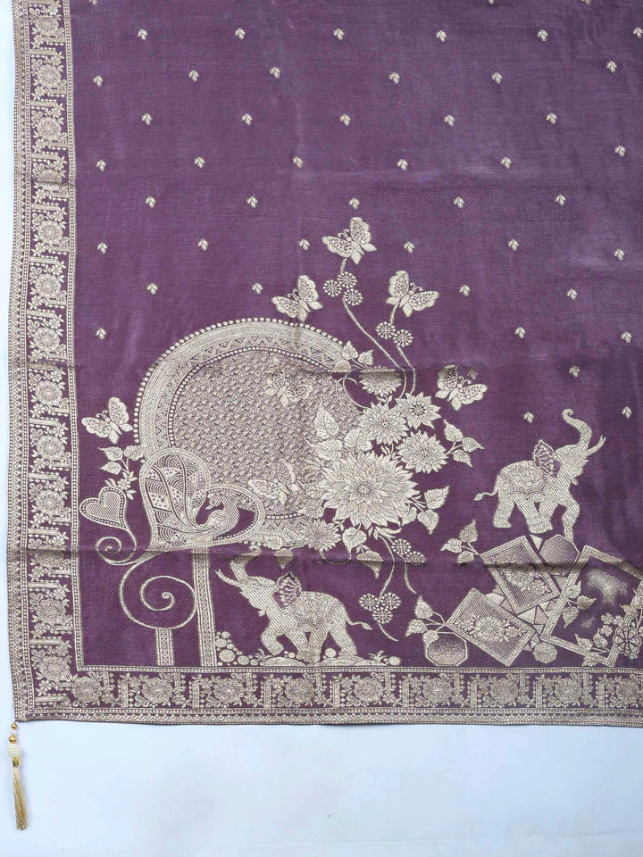 Lavender Woven Design Art Silk Unstitched Dress Material