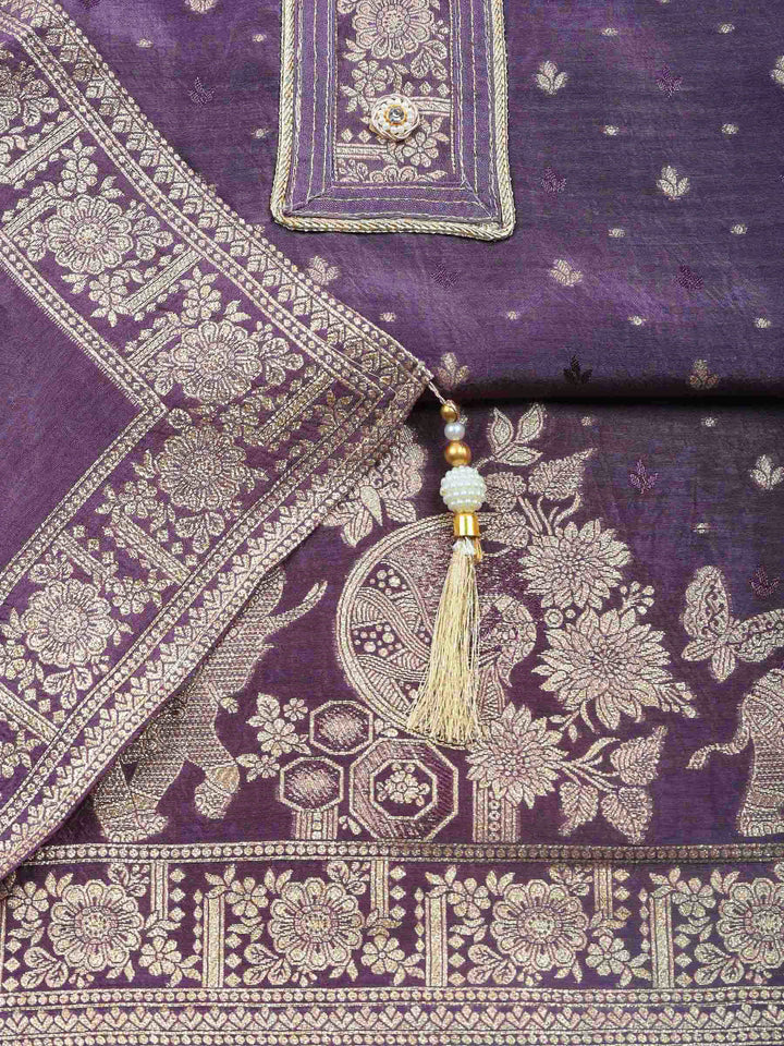 Lavender Woven Design Art Silk Unstitched Dress Material