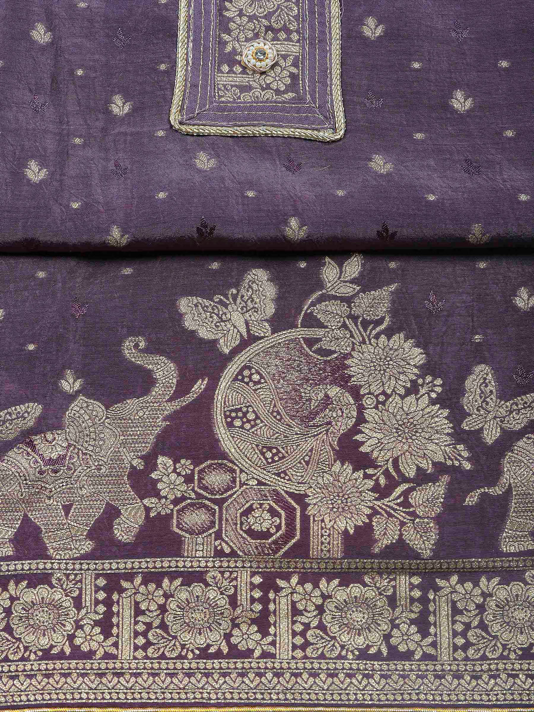 Lavender Woven Design Art Silk Unstitched Dress Material