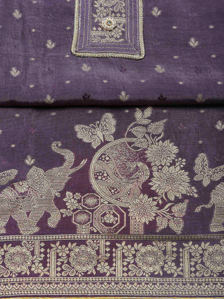 Lavender Woven Design Art Silk Unstitched Dress Material