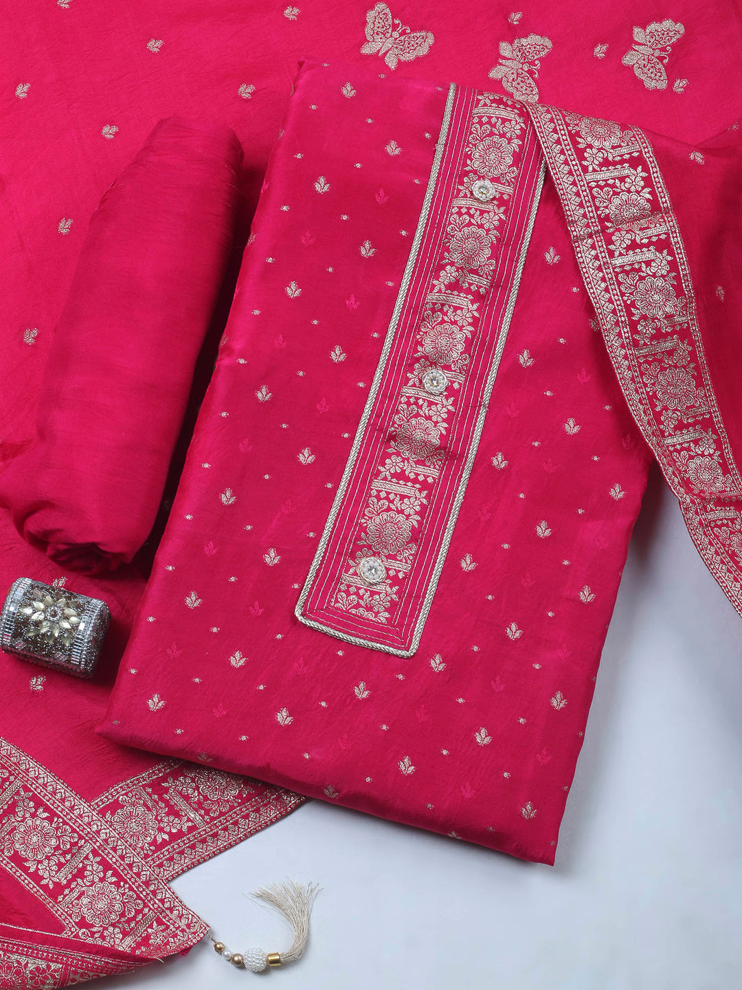Rani Woven Design Art Silk Unstitched Dress Material