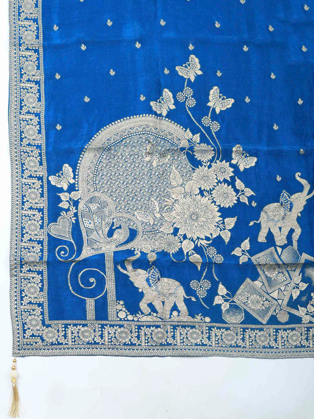 Teal Blue Woven Design Art Silk Unstitched Dress Material